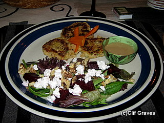 Chickpea cakes and salad