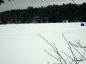 Ice fishing in the distance
